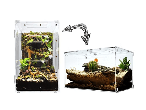 Herpcult Acrylic Enclosure Two-Way Large 10"x10"x16" Arboreal or 16"x10"x10" Terrestrial