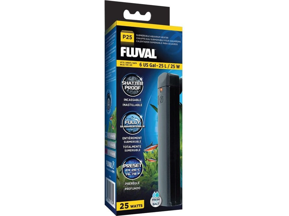 Fluval P25 Pre-Set Aquarium Heater, 6 gallon Fish Supplies Fluval
