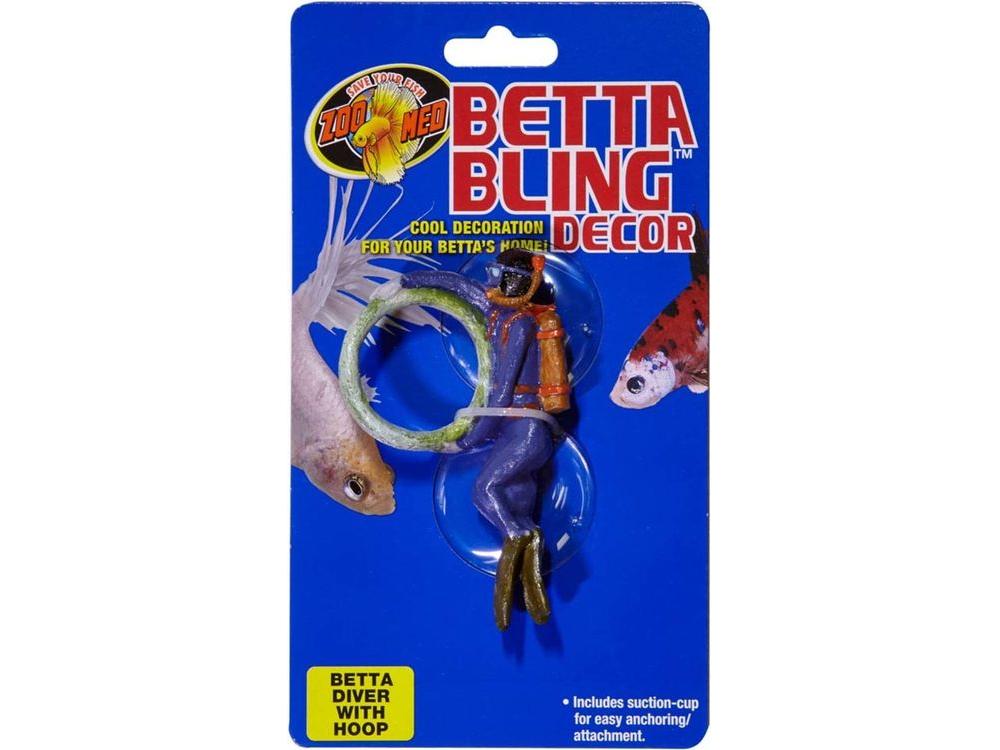Zoo Med Betta Bling Diver Aquarium Ornament with Hoop Multi-Color, 1ea Aquatic Decor Zoo Med Aquatic