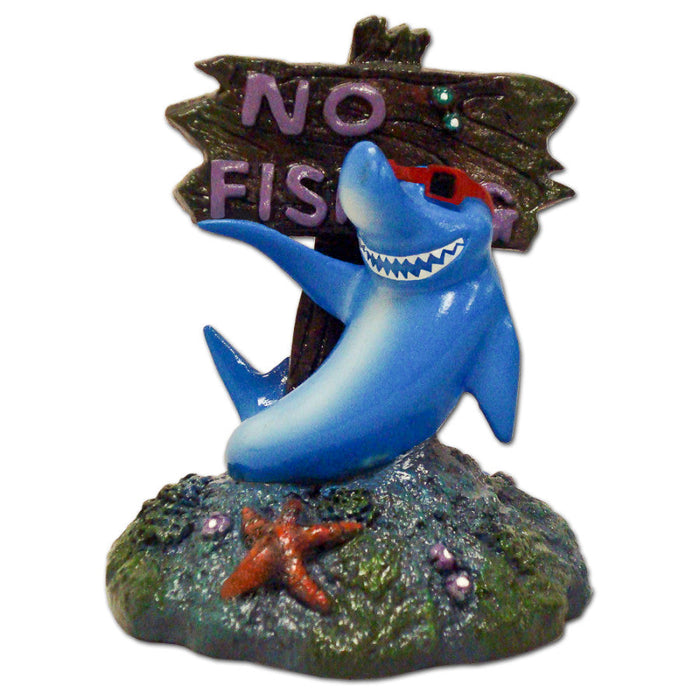 Blue Ribbon Pet Products Exotic Environments Cool Shark Aquarium Ornament with No Fishing Sign Multi-Color 1ea/3.5 in