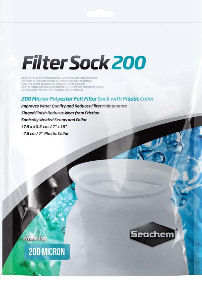 Seachem Laboratories Welded Filter Sock with Plastic Collar White 1ea/7 In X 16 in, Large (200 micron)
